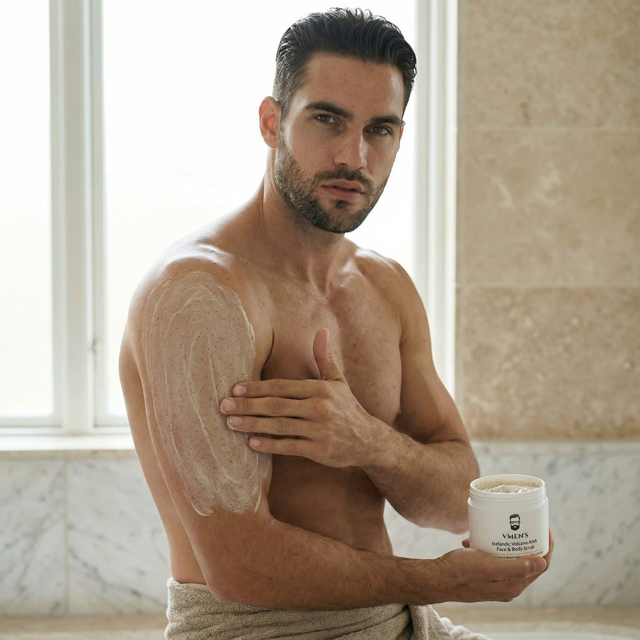 Exfoliante facial y corporal de volcán islandés con AHA para hombres