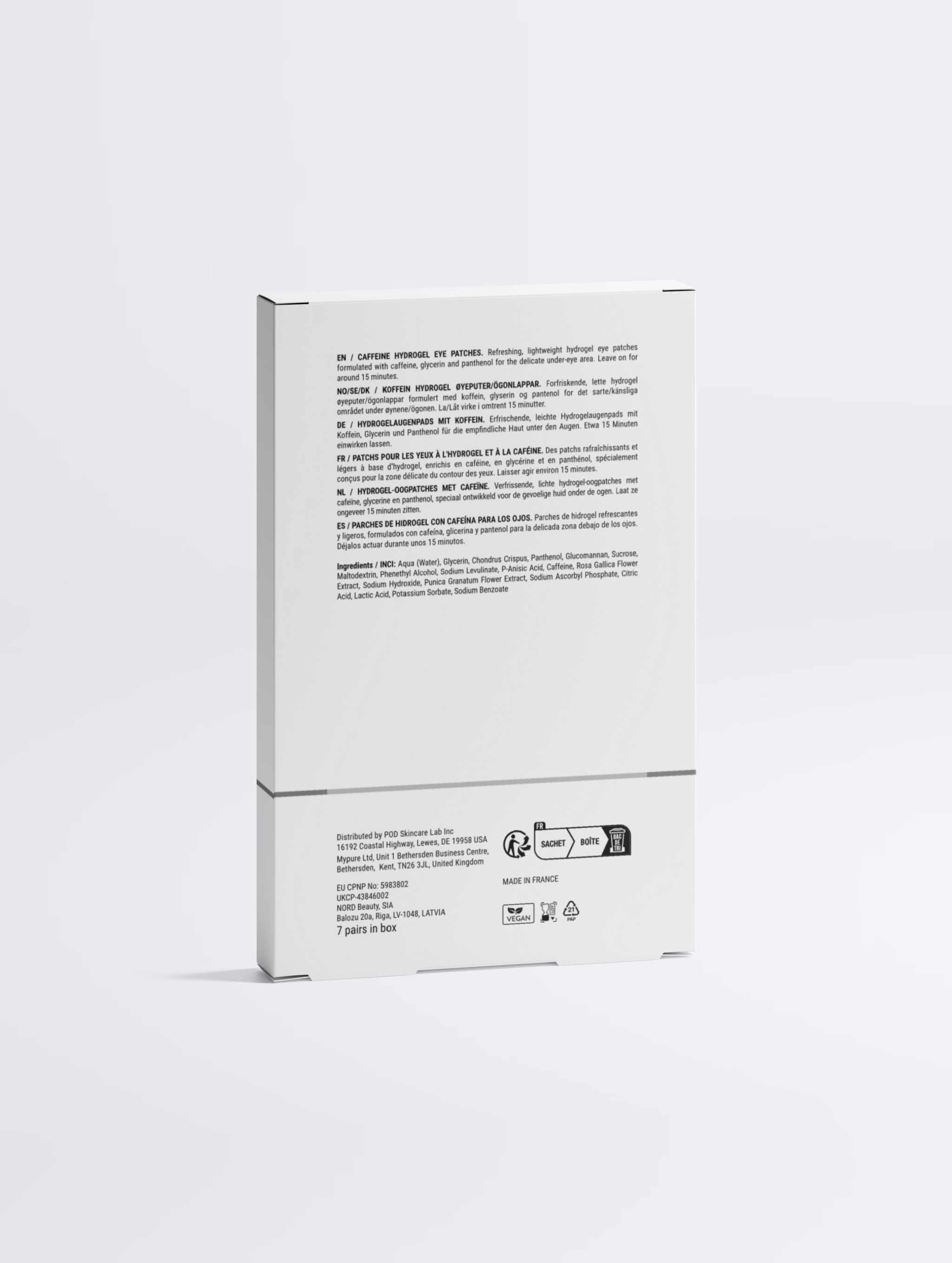 Back of VMEN’S Caffeine + Vitamin C eye patches packaging with directions