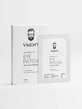 VMEN’S Anti-Age Hydrogel Eye Patches for Men, seven-pair box and individual sachet, front view.