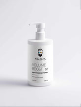 Front view of the white VMEN’S Volume Boost 02 Keratin Conditioner pump bottle.
