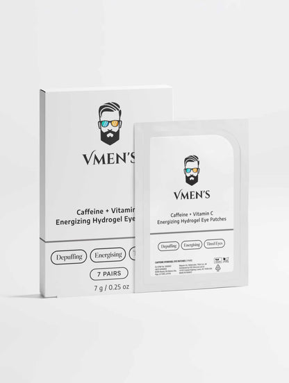 VMEN’S Caffeine + Vitamin C Energizing Hydrogel Eye Patches box and sachet
