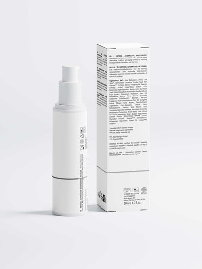 White skincare bottle and box on a light gray background