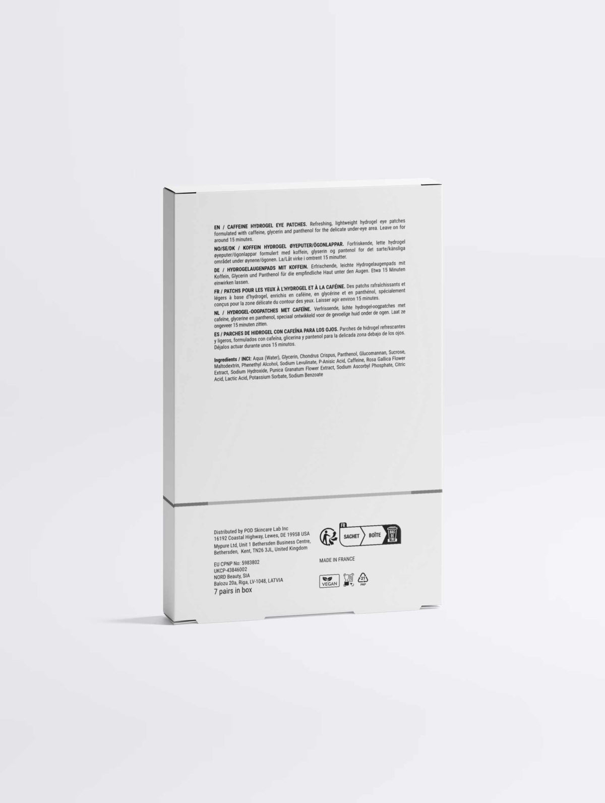Back of VMEN’S Caffeine + Vitamin C eye patches packaging with directions