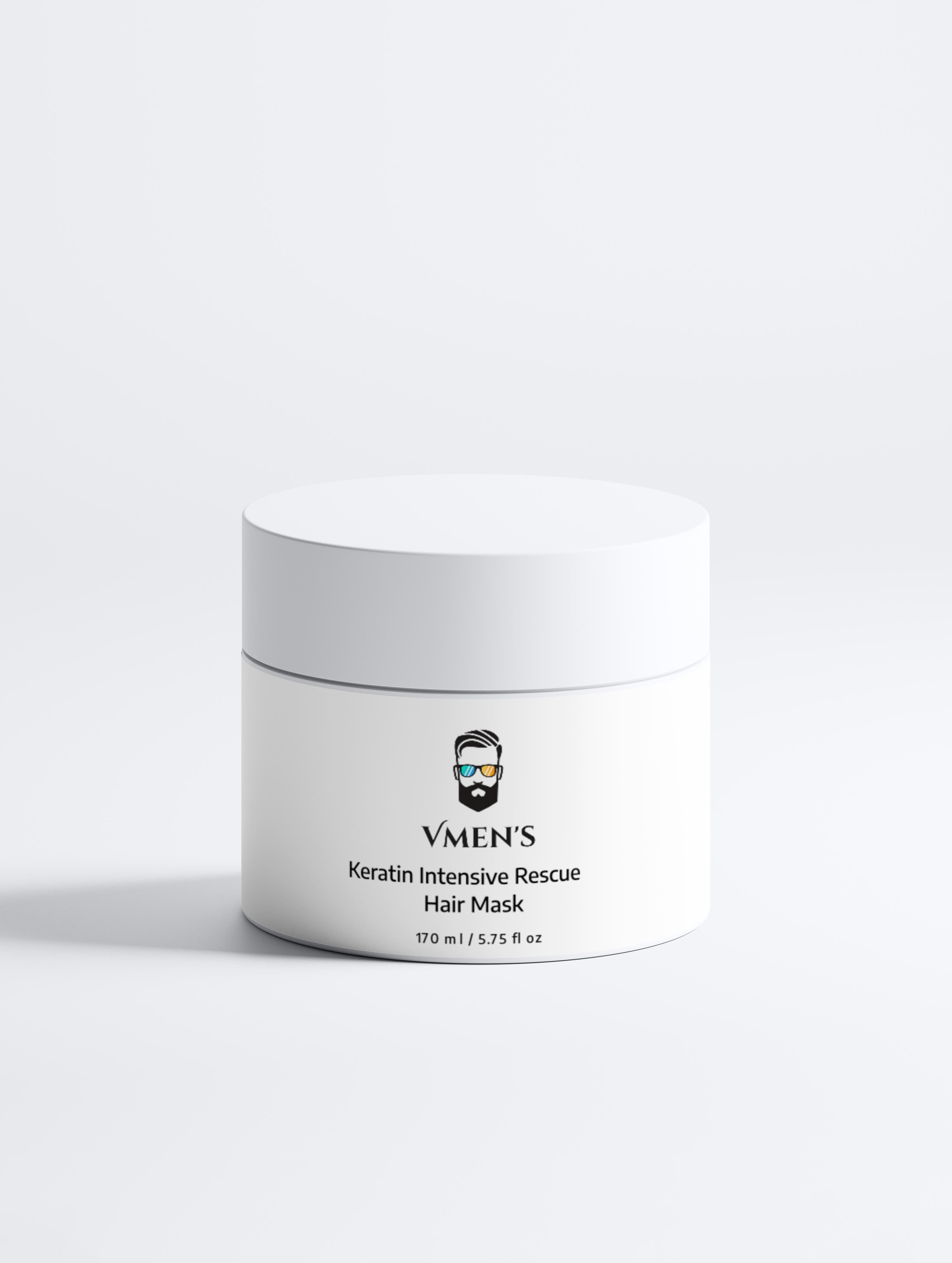 White jar of VMEN’S Keratin Intensive Rescue Hair Mask&