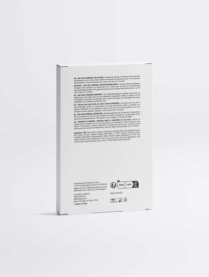 Back of the VMEN’S Anti-Age Hydrogel Eye Patches for Men box showing directions and product information.